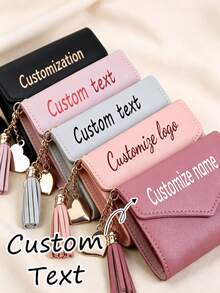 Personalized Heart-Shaped Tassel Wallet - Customized Text Women's Card Holder And ID Holder, Perfect Gift For Girlfriend - Multicolor - View 2
