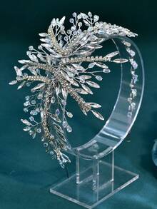 1pc Elegant Rhinestone Faux Crystal Headband, Exquisite Wedding Bridal Hair Accessory, Fashionable Women's Party Ball Vacation Hair Ornament - Silver - View 8