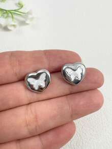 1 Pair/Sweet Cool Girl Style Stainless Steel Heart Butterfly Metal Earrings, Suitable For Women's Daily Commute, Minimalist Outfit Jewelry Gift - Multicolor - View 8