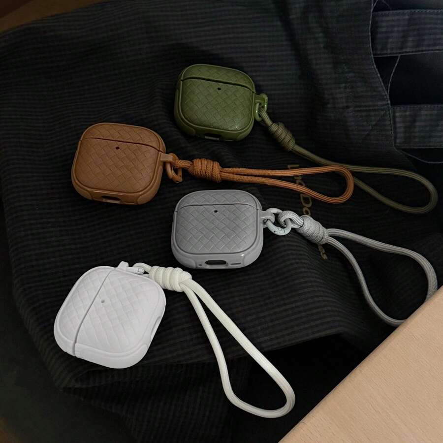 Korean Style Minimalist Rhombus Faux Leather Solid Color + Rope Earphone Case Compatible With AirPods Pro 3 New Pro 2 Protective Cover Pro Cute Apple 4 Minimalist 3 Personalized 1/2 Generation Girls Earphone Case Protective Cover Spring/Summer Earphone Case/Birthday Gift/Holiday Gift - Multicolor - View 1