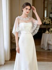Bridal Lace Mesh Bolero Shrug, Thin Arm Cover Outer Layer, Evening Dress Decorative Shawl - Multicolor - View 2