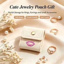 Tas Penyimpanan Perhiasan Mini dengan Dekorasi Bibir Berlian Imitasi, Organizer Cincin & Anting Portabel dengan Kancing Jepret, Kotak Perhiasan Kecil yang Dapat Dilipat, Kantong Aksesori Perjalanan yang Ringkas, Ringan untuk Penggunaan Sehari-hari & Perjalanan, Hadiah Istimewa untuk Kolektor Perhiasan - MultiWarna - View 5