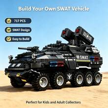 مجموعة ألعاب بناء مركبة مدرعة صاروخية SWAT مكونة من 717 قطعة، هدية لعيد الهالوين والكريسماس وأعياد الميلاد - الأسود - مشاهدة 3