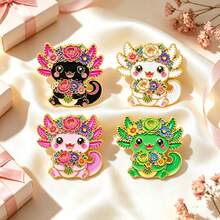 Floral Axolotl Enamel Pin, Cartoon Flower Salamander Lapel Pin, Decorative Brooch For Backpack Clothes Hat, Cute Accessory Gift For Women Girls - Multicolor - View 3