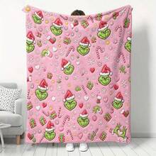 The Grinch Soft & Comfortable 1pc All-Over Print Modern Flannel Christmas Nap Blanket - Christmas Tree - Polyester Nap Blanket - Digital Printing, Suitable For Sofa, Bed, Travel, Office Home Decor - Multicolor - View 5