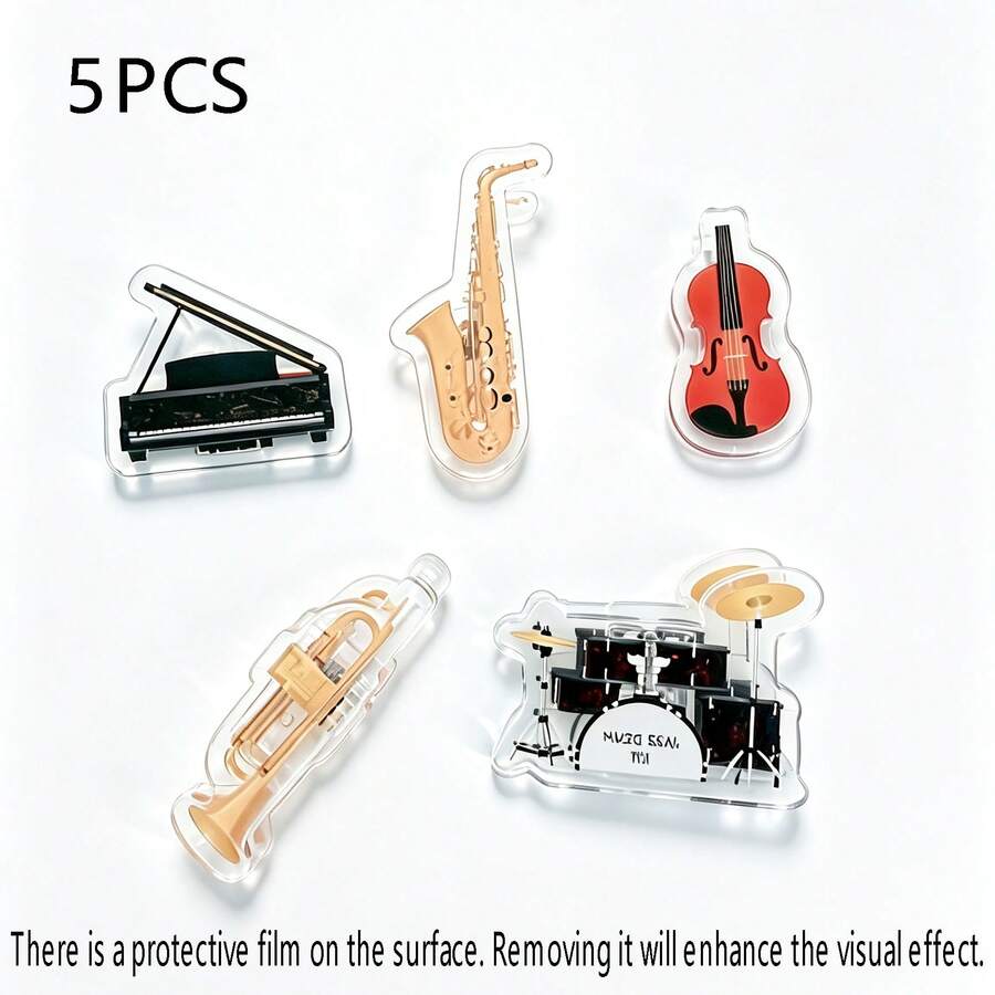 5pcs Piano-Shaped Music Sheet Clips, Instrument Sheet Music Clips, Guitar Mini Sheet Clips, Violin Mini Clips, Music Score Clips, Instrument Memo Clips, Piano Acrylic Mini Clips, Folder, Music Lover Essential Mini Sheet Clips, Creative Stationery, Transparent Mini Sheet Clips, Page Clips, Piano Sheet Clips, Guitar Sheet Organizer - Multicolor - View 1