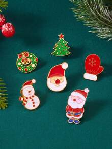 1 Set Christmas Santa Claus Snowman Christmas Tree Wreath Bell Gingerbread Man Reindeer Brooch Family Gift - Multicolor - View 4