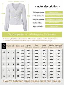 ROSIE POPHUB Women's Light Blue Jacquard V Neck Blouse, New Chinese Style Puff Long Sleeve Button Front Elegant Commute Top For Daily, Fall & Winter - Baby Blue - View 10