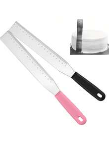 2pcs Cake Scraper With Measurement Scale, New Practical Cake Decorating Spatula, Cream Scraper, 10 Inch Cake Baking Decorating Tool - Pink - View 1