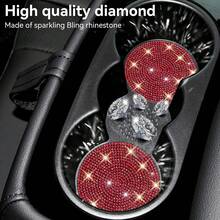 2pcs Shiny Car Accessories Cup Holder Coasters, Women's Style, Leopard Print Rhinestone Car Cup Coasters, Beverage Cup Coasters, 2.75 Inches - Rhinestones - View 4