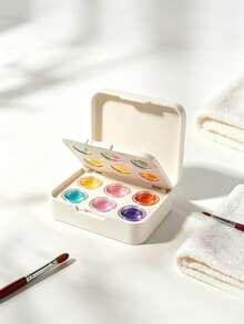 1pc 6-Grid White Palette Box, Nail Gel Color White Multi-Compartment Storage Box, Outdoor Painting Watercolor Storage Container, Portable Nail Polish Gel Paint Display Box - Multicolor - View 1
