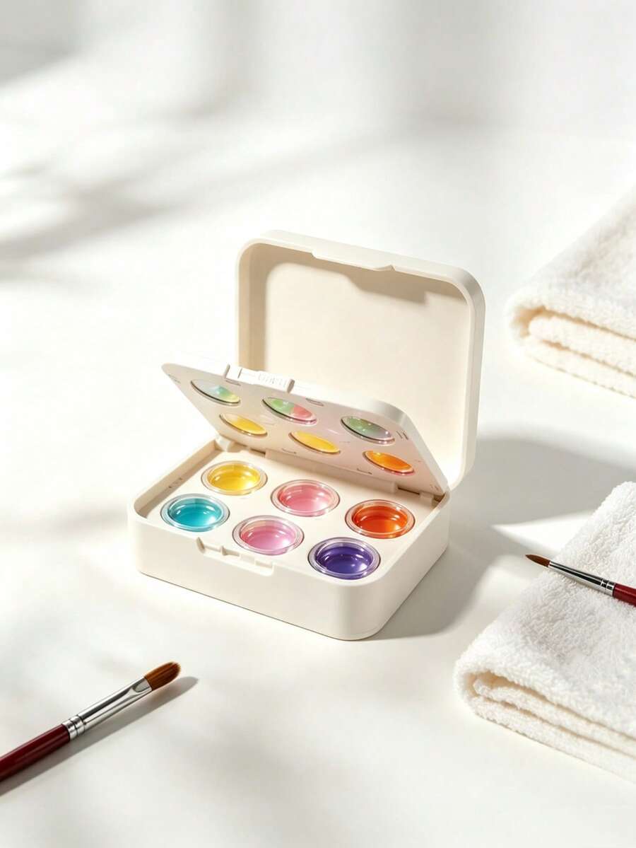 1pc 6-Grid White Palette Box, Nail Gel Color White Multi-Compartment Storage Box, Outdoor Painting Watercolor Storage Container, Portable Nail Polish Gel Paint Display Box - Multicolor - View 1