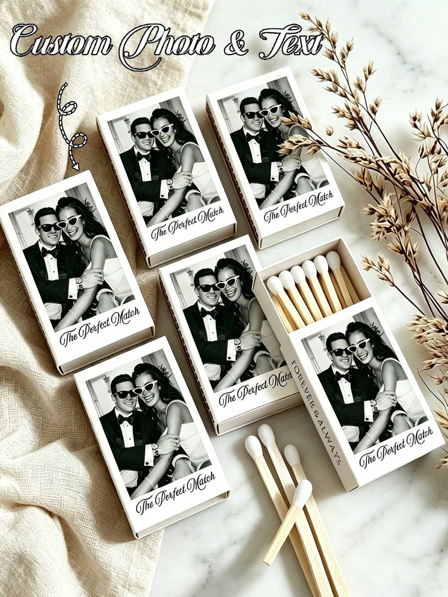 Customized Matchbox, Personalized Wedding Party Matchbox,(Matchbox Only, Matches Not Included). Personalized With Images, Logos And Text, Suitable For Weddings, Various Party, Birthday Celebrations, Anniversary Souvenir, Event Favor.
