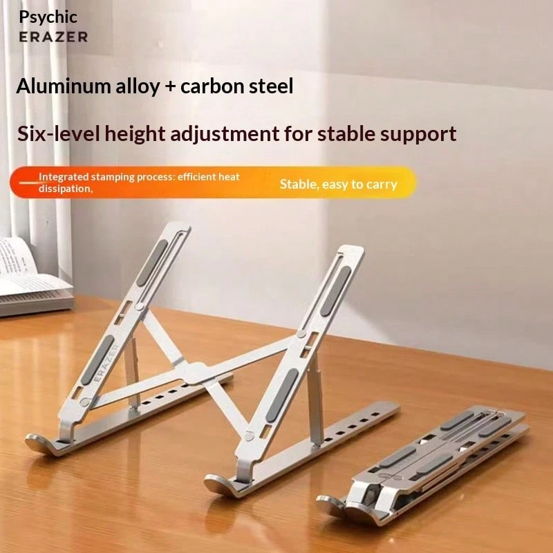Lenovo Foldable Aluminum Alloy Laptop Stand,6‑Level Height‑Adjustable Notebook Riser,Portable Hollow Heat Dissipation Bracket,Soft Silicone Anti‑Slip Protective Pad,Ergonomic Desktop Support For Laptops Up To 15.6 Inch - View 1