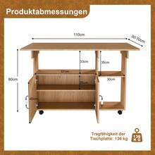 110x70x80 Cm Rectangular Folding Mobile Dining Table / Multifunctional Kitchen Island In Modern Style / With 5 Shelves And 5 Swivel Casters (4 Lockable) / Space-Saving / For Kitchen, Apartment, Office, Student Residence - Light Oak - View 5