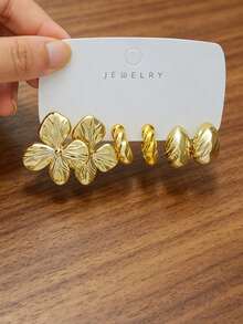 6/18Pcs Boho Multipack Gold Tone Earrings, Vintage Floral Heart Teardrop Statement Earring Pack, Fashion Jewelry Set For Women - Gold - View 10