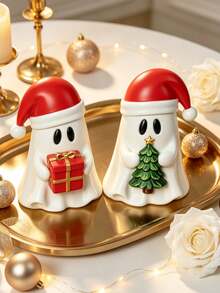 Christmas Ghost Resin Statue, Cute Christmas Hat Ghost Statue, Desktop Decoration With Gift Box And Mini Christmas Tree, Christmas Family Table Stand Decoration - Christmas Ghost Ornament - View 6