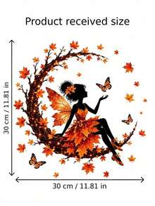 1pc Autumn Leaf Dancer Silhouette Window Sticker, Glue-Free PVC Static Cling, Creative Aesthetic Maple Leaf & Butterfly Glass Decal, Autumn Atmosphere Art Window Sticker - Multicolor - View 10