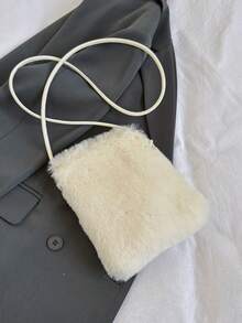 BAILEE Minimalist Fashion Solid Color Faux Fur Shoulder Bag, Soft Plush, With PU Strap, Portable, Suitable For Matching Outfits, Also Suitable As A Gift - Multicolor - View 8