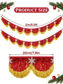 2Pcs Red Gold Scalloped Layered Fringe Banner,Christmas Decorations For Home,6.5 Ft Christmas Wavy Tinsel Fringe With Snowflake Decor For Fireplace Mantel, Window, Tree, Holiday & Birthday Party Home Decoration - View 5