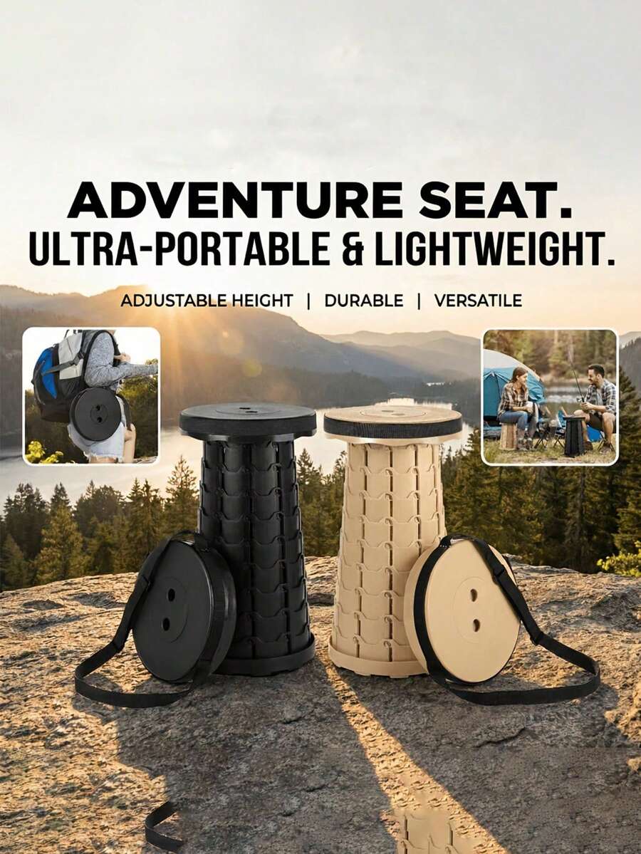 Portable Folding Stool, 400 Lbs Weight Capacity Telescopic Stool, Adjustable Height Folding Chair, Suitable For Camping, Hiking, Fishing, Kitchen, Indoor And Outdoor Use, Summer Travel And Gift, Multi-Color Portable Seat