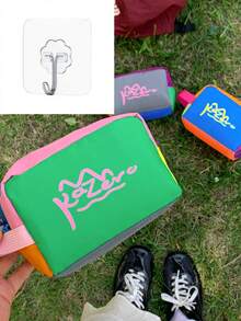 Colorblock Travel Organizer Bag, Cute Mini Zipper Storage Pouch With Handle, Portable Cosmetic Toiletry Bag, Multi-Purpose Travel Camping Dorm Bathroom Daily Storage Accessories Small Items Organizer Box - Multicolor - View 9