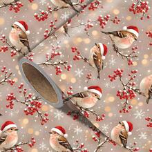 1set Christmas Robin Bird Wrapping Paper(Includes Stickers), Gift Wrap With Cute Bird Winter Red Berry Branch Design For Xmas Gifts, Making Party Decorations, And Birthday Gifts - Bird - View 1