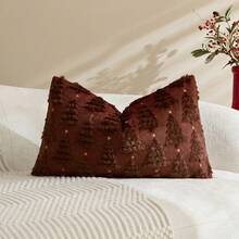 1/2pcs Brownish Red Christmas Tree & Star Pillow Covers (Pillow Insert Not Included), Modern Fashionable Comfortable Soft Faux Rabbit Fur Fabric Embroidered Pillow Covers, Suitable For Daily Home Decor, Sofa, Bed, Bedroom, Living Room, Decorative Pillow Covers, Daily Holiday Party Decoration, Suitable For All Seasons - Brown - View 18