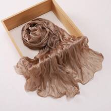 1pc Women's Pleated Organza Hijab Scarf, Simple Solid Color Headscarf, Fashion Headwrap Shawl, Suitable For Daily Wear - Baby Pink - View 9