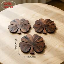 1pc Walnut Wood Coasters Suitable For Home Bars, Rustic Table Protectors With Four-Leaf Clover, Hand Washable Cup Holders For Coffee Tea Cups, Desktop Coaster Set For Gifts (Walnut-Colored), 2D Flat - View 3
