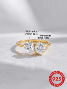 S925 Sterling Silver Moissanite Double Stone Ring For Women, Daily Commute Style, Engagement Proposal Ring, Anniversary Gift For Girlfriend - Multicolor - View 3