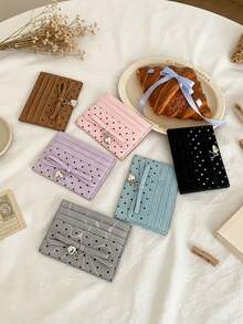 1Pc Polka Dot Print Bow Card Holder Card Slot Wallet Purse,Stylish Short Wallet For Women - Multicolor - View 2