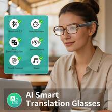 AI Smart Glasses | 8-In-1 AI Smart Audio Glasses With 100+Real-Time Translation, Wireless Connection,AI Assistant,Wireless BT Fashion Glasses For Men Women, Touch Control,Supporting Wireless Calling/Call Noise Reduction/Audio Playback Gift - View 15