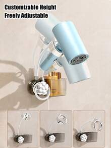 Hair Dryer Holder, Hands-Free Wall Mount Suction Cup Hair Dryer Bracket, Storage Rack, No-Drill Bathroom Organizer Shelf, Multi-Function Hair Dryer Storage Rack - Multicolor - View 4
