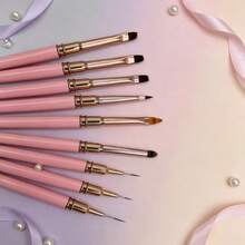 10Pcs Pink Empty Nail Brush Handles Gold Ferrule Replacement Nail Art Pen Tube For DIY Manicure Salon Tool Accessories - Pink - View 3