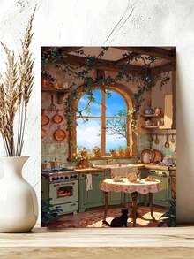مجموعة الرسم بالأرقام DIY منظر مطبخ ريفي دافئ (بدون إطار أو بإطار 8x12 / 16x20 بوصة) طلاء أكريليك، فن وحرف يدوية للمبتدئين البالغين، ديكور جدران المنزل، وهدايا العطلات لعشاق التصميم الداخلي - أطقم - مشاهدة 4