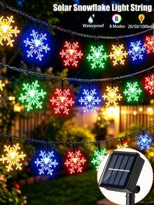 Solar Snowflake Light String,20/50/100LEDS Little Snowflake Christmas Decor,Outdoor Waterproof Snowproof String Lights,8 Modes Romantic Atmosphere Fairy Lights For Camping,Wedding,Courtyard, Patio,Holiday,Party,Christmas,Garden,Festival Decor - Snowflake String Lights - View 2