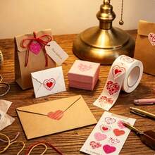 Heart Stickers Roll, 8 Unique Cute Heart Pattern Self-Adhesive Stickers, Suitable For Gift Wrapping, Planner, Scrapbook, Valentine's Day DIY Craft Decoration - A - View 2