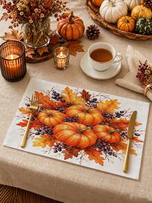 Thanksgiving Home Decor Table Runner, Throw Pillow, Placemat, Autumn Tablecloth, Orange Pumpkin Maple Leaf Berry Pattern, Rustic Country Harvest Tablecloth, Kitchen Dining Table Decor, Indoor Outdoor Home Decoration - Multicolor - View 5