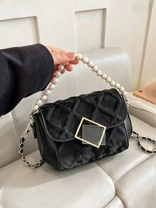 Black Small Square Pearl Bracelet Bag, Exquisite Luxury Crossbody Bag For Dating And Commuting, Women's Handbag - Black - View 7