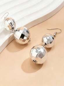 European And American Ins Style Geometric Ball Retro Minimalist Disco Earrings - Silver - View 3