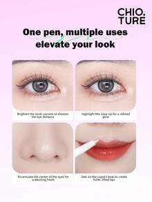 CHIOTURE Pensil Eyeshadow Dua Ujung, Cairan Pencerah Berkilau dan Hasil Akhir Matte Alami Tanpa Riasan, Mencerahkan Lipatan Kelopak Mata & Menggambar Garis Bulu Mata Bawah, Pensil Serbaguna 2-in-1, Ramah untuk Pemula - #03 Kilauan Emas - View 9