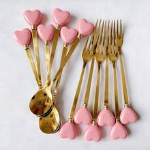 6/12pcs Stainless Steel Cutlery Set With Heart-Shaped Handles, Including Coffee Spoons, Ice Cream/Dessert Spoons, Salad Forks, Creative Heart Design, Cute Condiment Spoons, Perfect For Party & Afternoon Tea - Multicolor - View 19