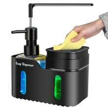 1pc Dual-Purpose Bathroom Soap Dispenser (With Sponge Holder), Countertop Storage Rack, Kitchen Sink Dish Soap Pump, And 2-In-1 Dish Sponge Storage Rack; Suitable For Dishwashing, Bathroom And Kitchen Accessories - Multicolor - View 3