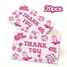 20/50 Buah Kartu Ucapan Terima Kasih Bertema Disko Koboi Warna Pink, Kartu Ucapan Terima Kasih dengan Pola Topi dan Sepatu Bot Koboi Barat, Kartu Ucapan Terima Kasih untuk Paket Bisnis Kecil - Set - View 7