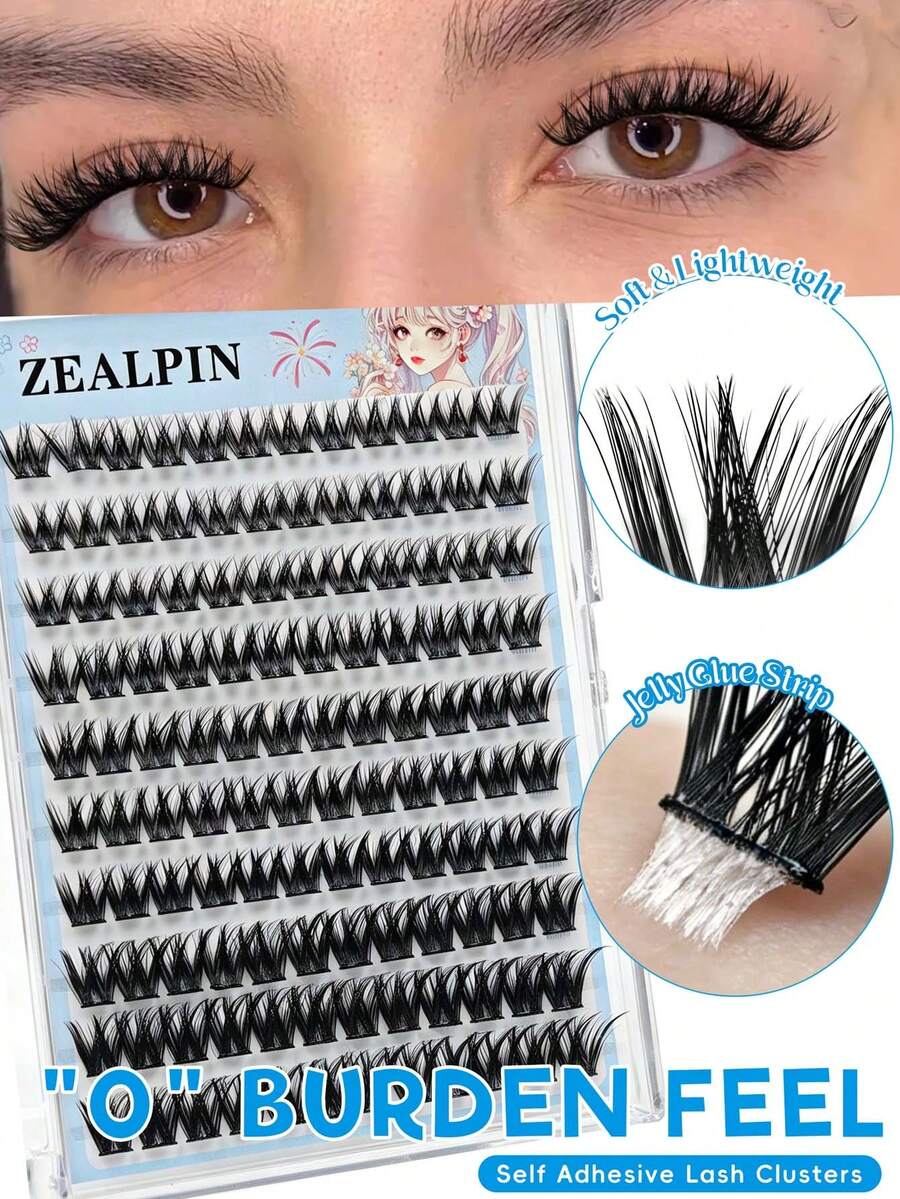 anlinnet 10 Rows Reusable Glueless Lashes Waterproof Self Adhesive Lashes C Curling Spike Lashes Cluster 10-14mm Gift For Women & Girl No Extra Lash Glue Required! Built-In Pre-Adhesive Band Lets You Apply Lashes In Seconds-Just Press On. - View 1