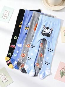 4/2pcs Newborn Cartoon Tights, Car Zebra Lion Pattern, High Elastic Comfortable Baby Spring Autumn All Season Leggings - Multicolor - View 7