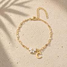 Initial Charm Butterfly Cubic Zirconia Gold Plated Letter Bracelets For Women Men - Yellow Gold - View 5