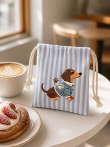 Cute Dachshund Printed Multi-Color Vertical Stripe Drawstring Coin Purse, Mini Travel Makeup Storage Bag, Jewelry Storage Bag, Coin Purse, Lightweight And Portable Drawstring Small Bag, Suitable For Daily Use, Vacation Travel, Gift Bags - Multicolor - View 9