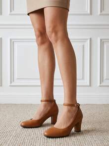 Round Toe Fashionable Comfortable High Heel Women's Shoes - Camel - View 2